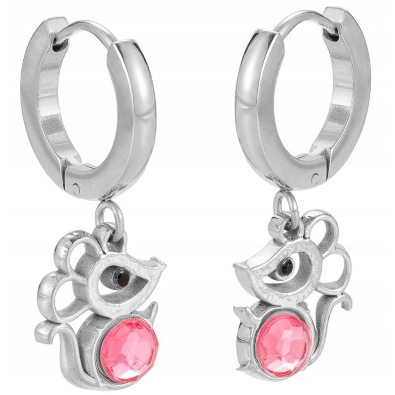 Srebrne kolczyki wiszące myszki dla dziewczynki stal szlachetna chirurgiczna 316L