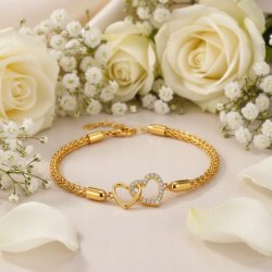 Bransoletka damska srebrna pozłacana serca cyrkonie próba 925 walentynki