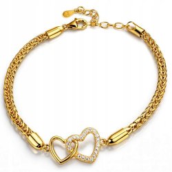 Bransoletka damska srebrna pozłacana serca cyrkonie próba 925 walentynki