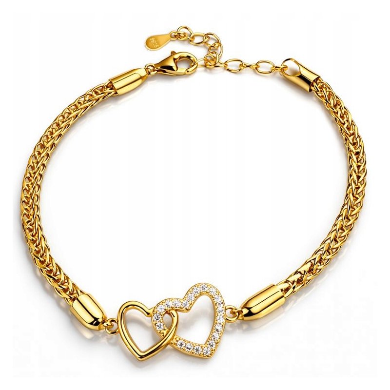 Bransoletka damska srebrna pozłacana serca cyrkonie próba 925 walentynki