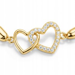 Bransoletka damska srebrna pozłacana serca cyrkonie próba 925 walentynki