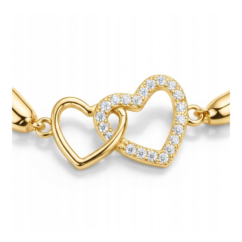 Bransoletka damska srebrna pozłacana serca cyrkonie próba 925 walentynki