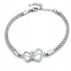 Bransoletka damska srebrna serca cyrkonie srebro próba 925 walentynki