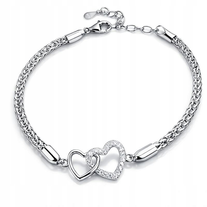 Bransoletka damska srebrna serca cyrkonie srebro próba 925 walentynki