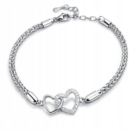 Bransoletka damska srebrna serca cyrkonie srebro próba 925 walentynki