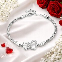 Bransoletka damska srebrna serca cyrkonie srebro próba 925 walentynki