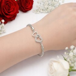 Bransoletka damska srebrna serca cyrkonie srebro próba 925 walentynki