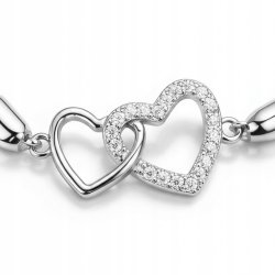 Bransoletka damska srebrna serca cyrkonie srebro próba 925 walentynki