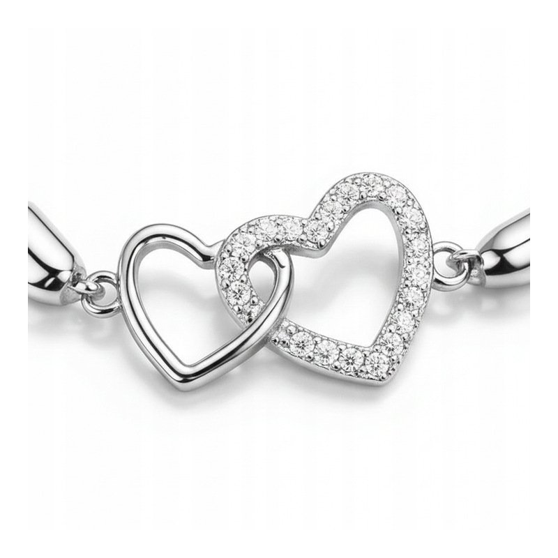 Bransoletka damska srebrna serca cyrkonie srebro próba 925 walentynki