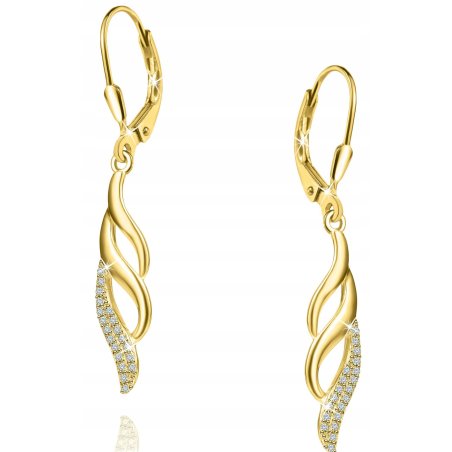 Długie kolczyki wiszące pozłacane fala antyalergiczne stal szlachetna 316L