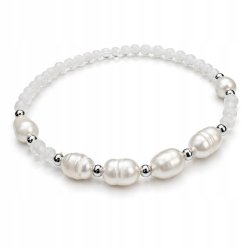 Bransoletka damska biała masa perłowa szlachetna stal chirurgiczna 316L