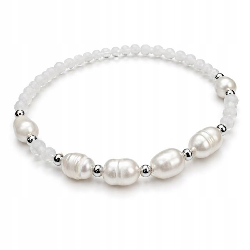 Bransoletka damska biała masa perłowa szlachetna stal chirurgiczna 316L