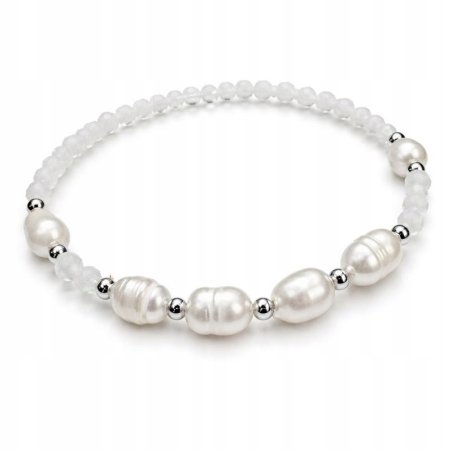 Bransoletka damska biała masa perłowa szlachetna stal chirurgiczna 316L