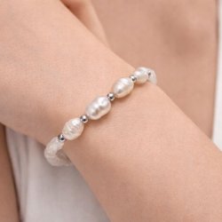 Bransoletka damska biała masa perłowa szlachetna stal chirurgiczna 316L