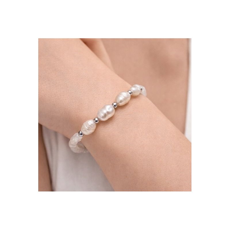 Bransoletka damska biała masa perłowa szlachetna stal chirurgiczna 316L