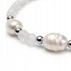 Bransoletka damska biała masa perłowa szlachetna stal chirurgiczna 316L