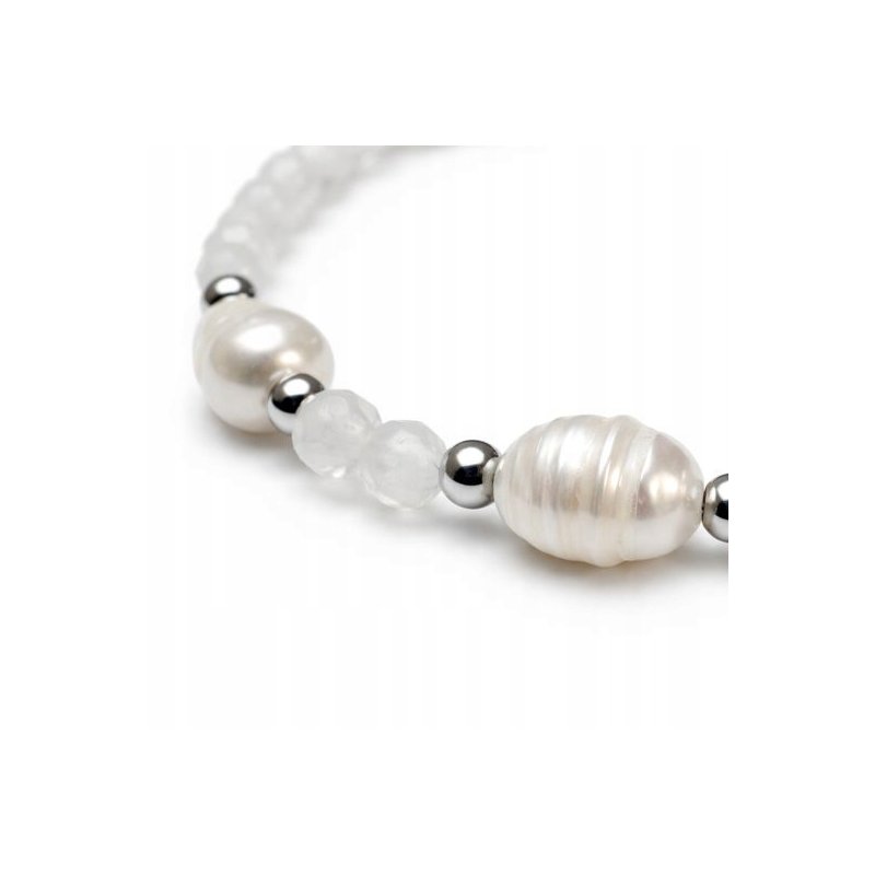 Bransoletka damska biała masa perłowa szlachetna stal chirurgiczna 316L