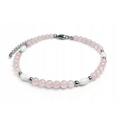 Bransoletka damska kwarc różowy szlachetna stal chirurgiczna 316L
