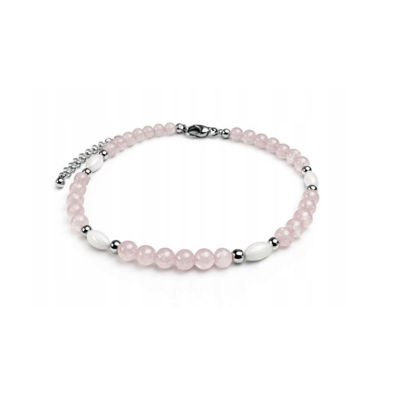 Bransoletka damska kwarc różowy szlachetna stal chirurgiczna 316L