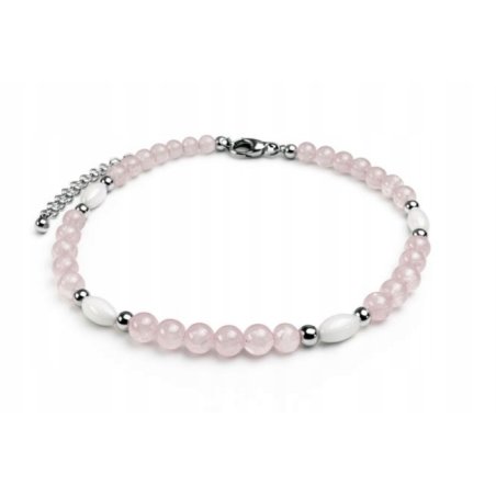 Bransoletka damska kwarc różowy szlachetna stal chirurgiczna 316L