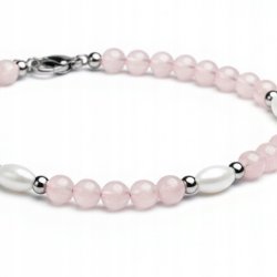 Bransoletka damska kwarc różowy szlachetna stal chirurgiczna 316L