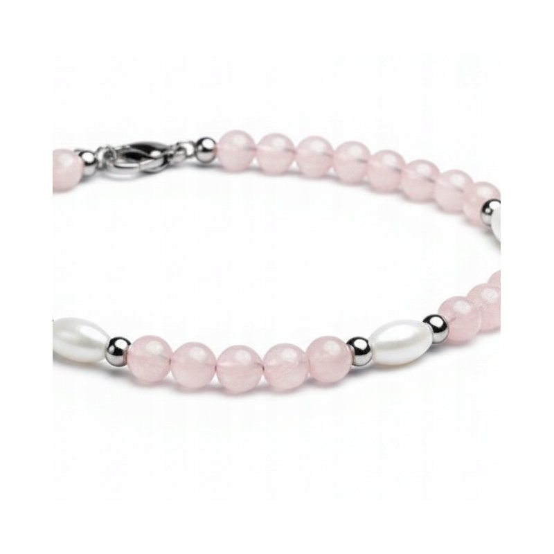 Bransoletka damska kwarc różowy szlachetna stal chirurgiczna 316L
