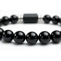 Bransoleta męska czarna turmalin kamień wulkaniczny regulowana stal 316L