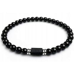Bransoleta męska czarna turmalin kamień wulkaniczny regulowana stal 316L