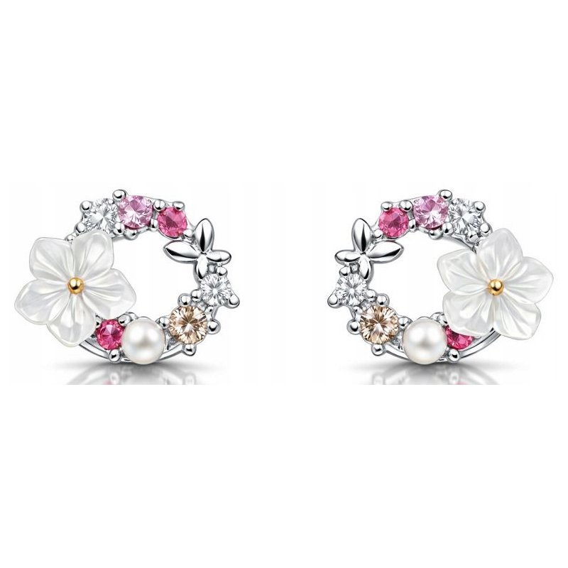 Srebrne kolczyki kwiatki kółka srebro próba 925 sztyfty wkrętki