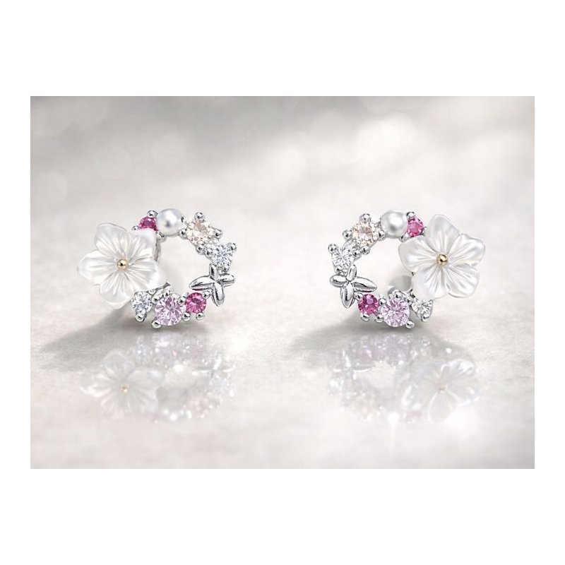 Srebrne kolczyki kwiatki kółka srebro próba 925 sztyfty wkrętki