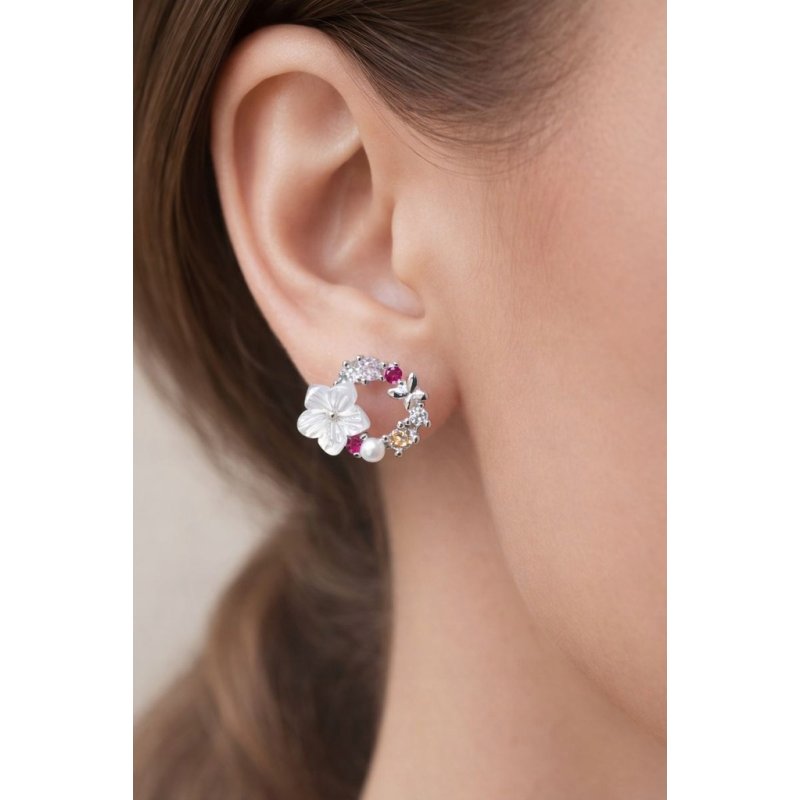 Srebrne kolczyki kwiatki kółka srebro próba 925 sztyfty wkrętki