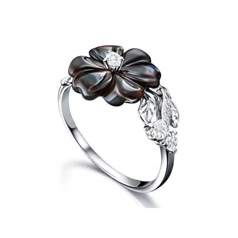 Pierścionek srebrny regulowany damski srebro próba 925 kwiat z cyrkonią