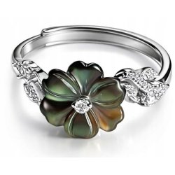 Pierścionek srebrny regulowany damski srebro próba 925 kwiat z cyrkonią