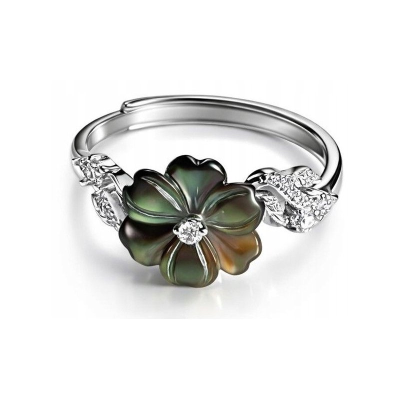 Pierścionek srebrny regulowany damski srebro próba 925 kwiat z cyrkonią