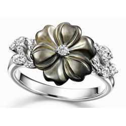 Pierścionek srebrny regulowany damski srebro próba 925 kwiat z cyrkonią