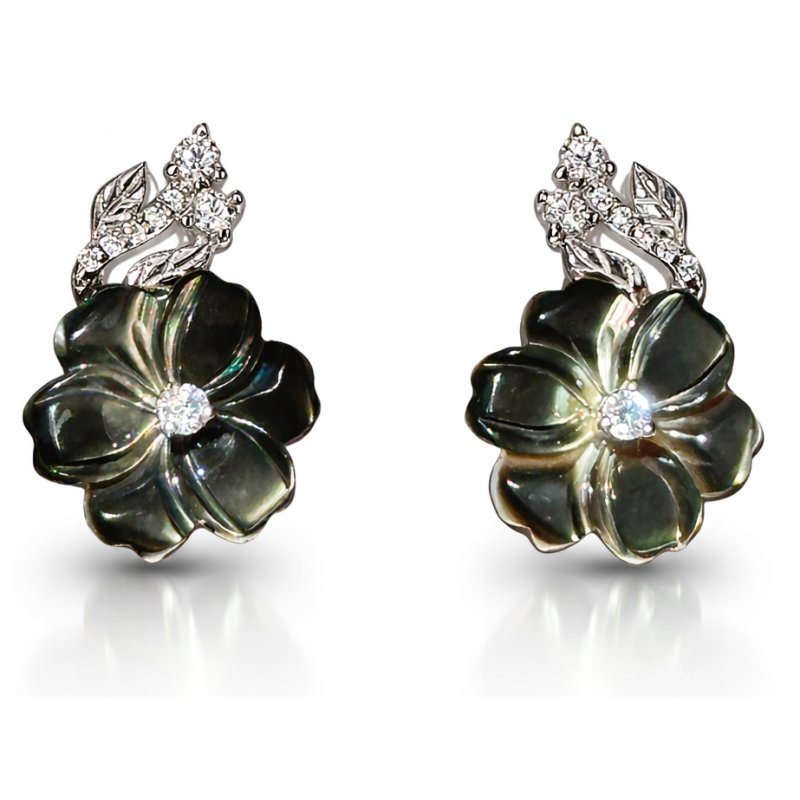 Srebrne kolczyki wiszące kwiatki z cyrkonią damskie srebro 925 angielskie