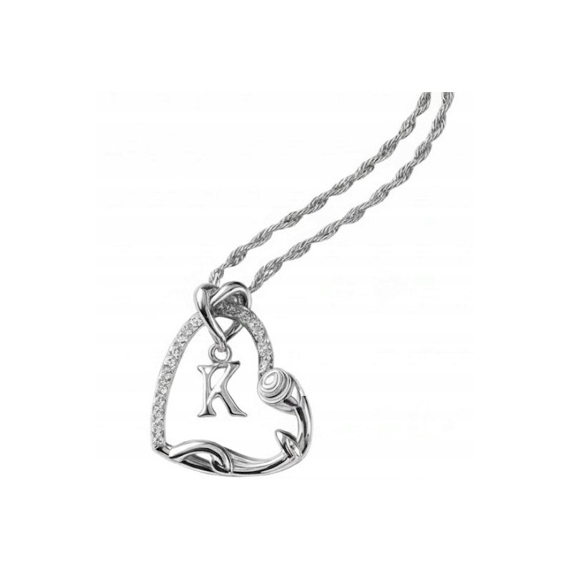 Srebrny Naszyjnik 925 Serce z Literką 585 Kwiat Życia Róża Litera K