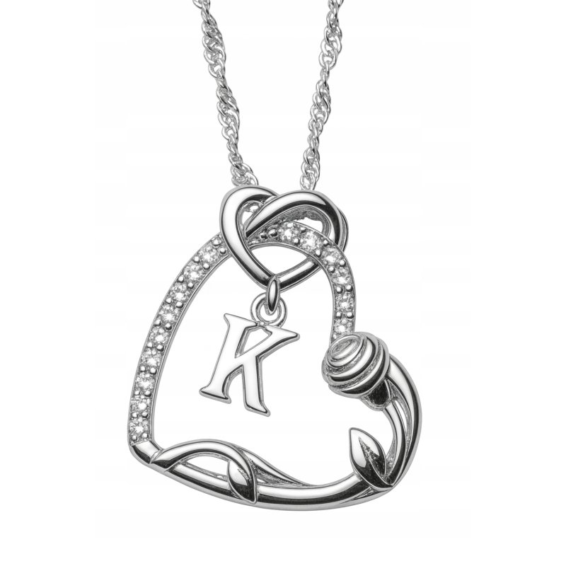 Srebrny Naszyjnik 925 Serce z Literką 585 Kwiat Życia Róża Litera K