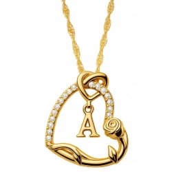 Srebrny Naszyjnik 925 Serce Literka POZŁACANY 585 Kwiat Życia Róża Litera A