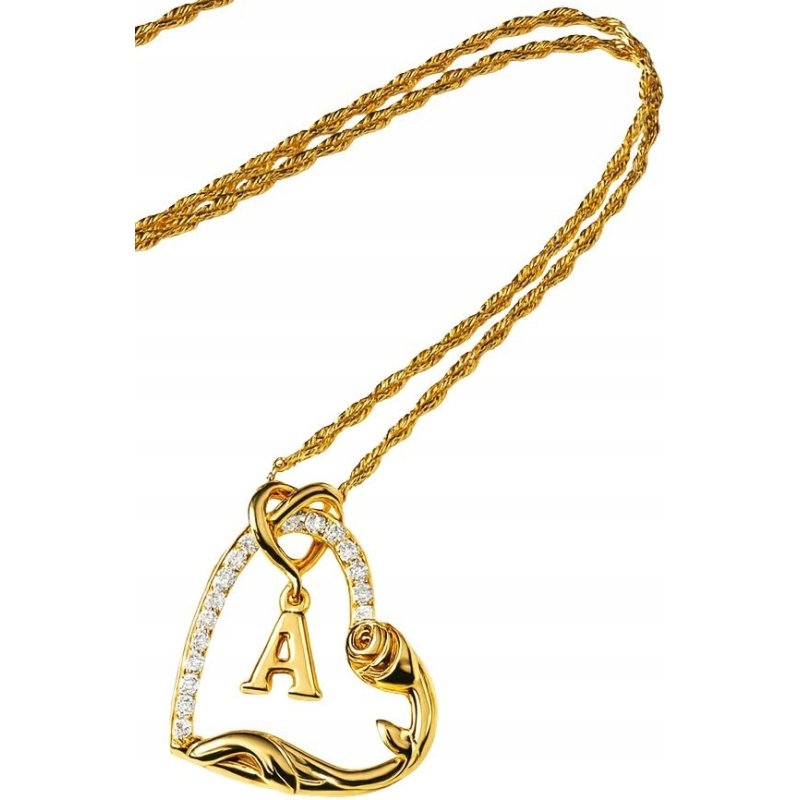 Srebrny Naszyjnik 925 Serce Literka POZŁACANY 585 Kwiat Życia Róża Litera A