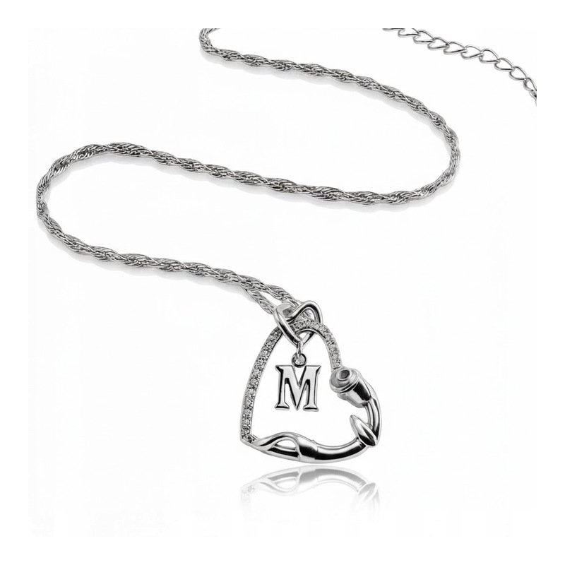 Srebrny Naszyjnik 925 Serce z Literką 585 Kwiat Życia Róża Litera M