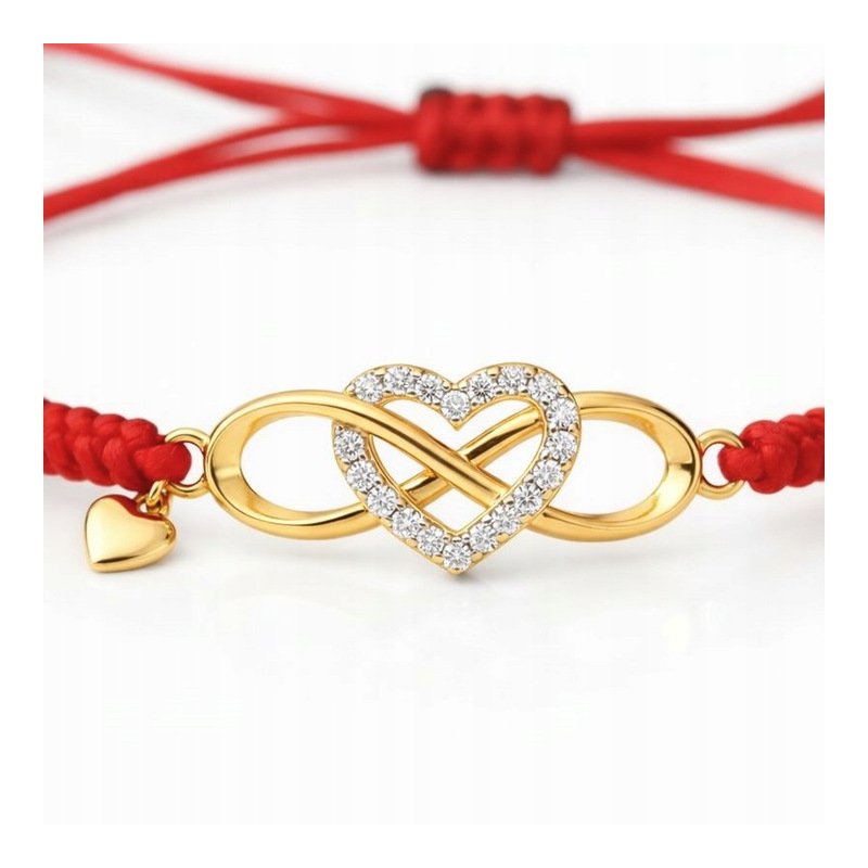 Bransoletka damska srebrna pozłacana serce znak nieskończoności srebro 925