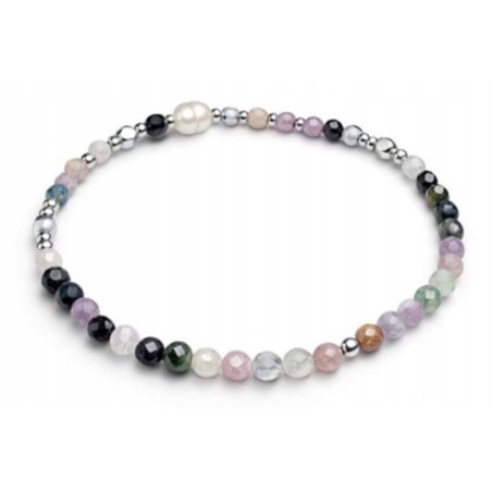 Bransoletka damska ochronna turmalin perła stal chirurgiczna 316L