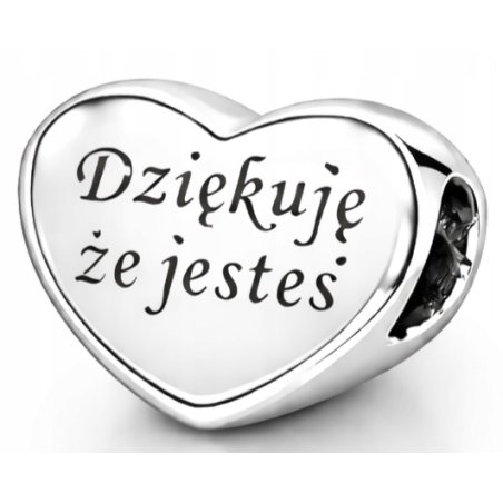 Charms zawieszka serce srebrny dziękuje że jesteś prezent dla ukochanej