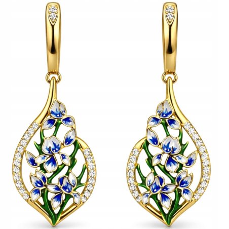 Kolczyki damskie srebrne długie wiszące pozłacane srebro 925 kwiatki