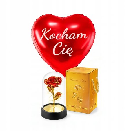 Wieczna róża kwiat czerwona dekoracyjna na prezent kopuła z lampkami LED