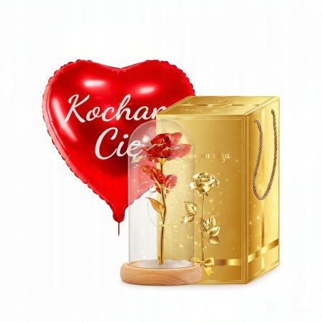 Wieczna róża kwiat czerwona na prezent szklana kopuła z lampkami LED