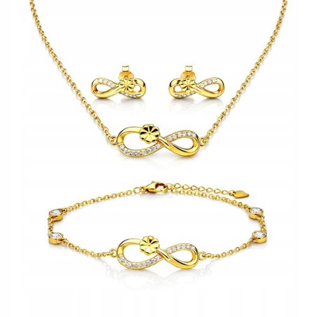 Komplet damski srebro pozłacane znak nieskończoności koniczyna srebro 925