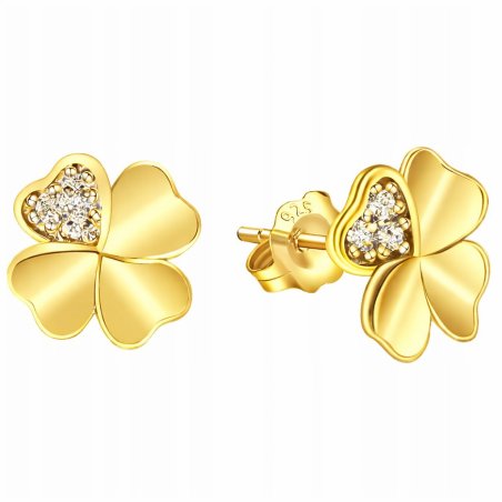 Kolczyki srebrne pozłacane koniczynki wkrętki sztyfty srebro próba 925