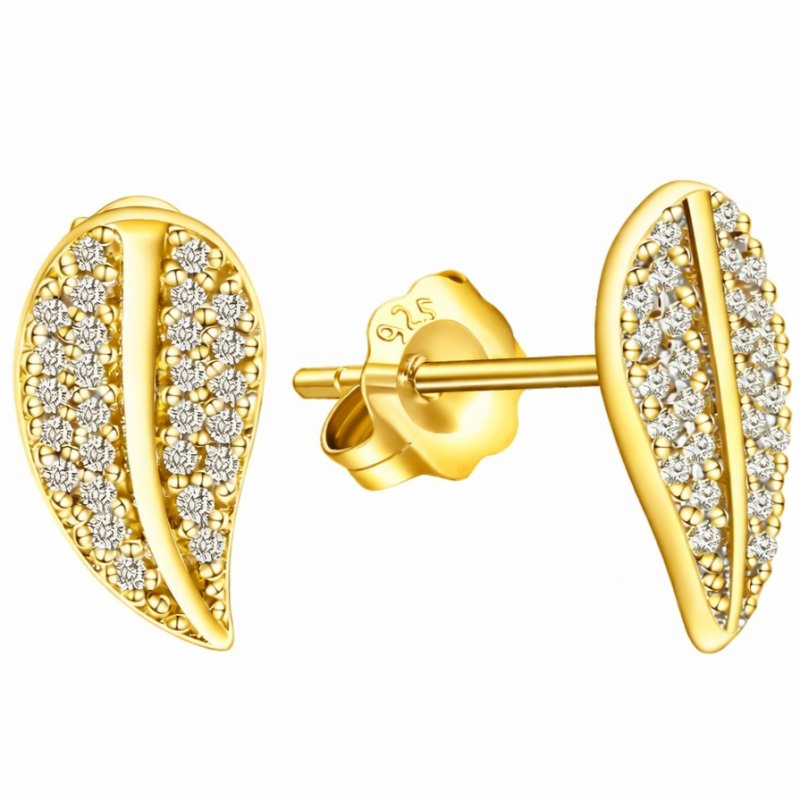 Kolczyki damskie pozłacane listki sztyft wkrętki srebro próba 925